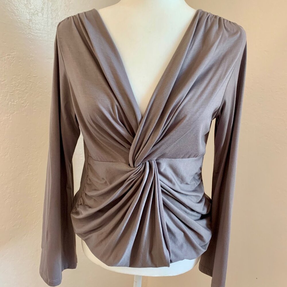 LUCCA Grey Twist Front Long Sleeve Top Grey L